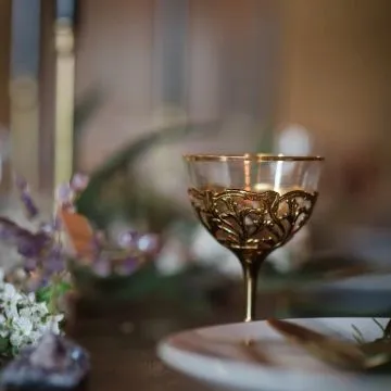 Gold Filigree Vintage Wedding Toast Glass