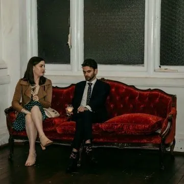 Wood Carved Frame, Red Velvet, Buttoned Lounge