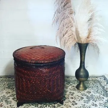Dark Boho Basket with Lid