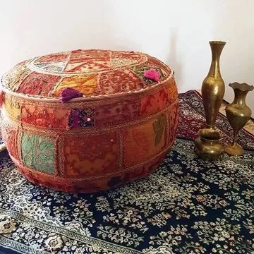 Red Boho Patchwork Ottoman