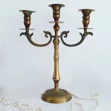 Vintage Brass Three Pronged Candelabra
