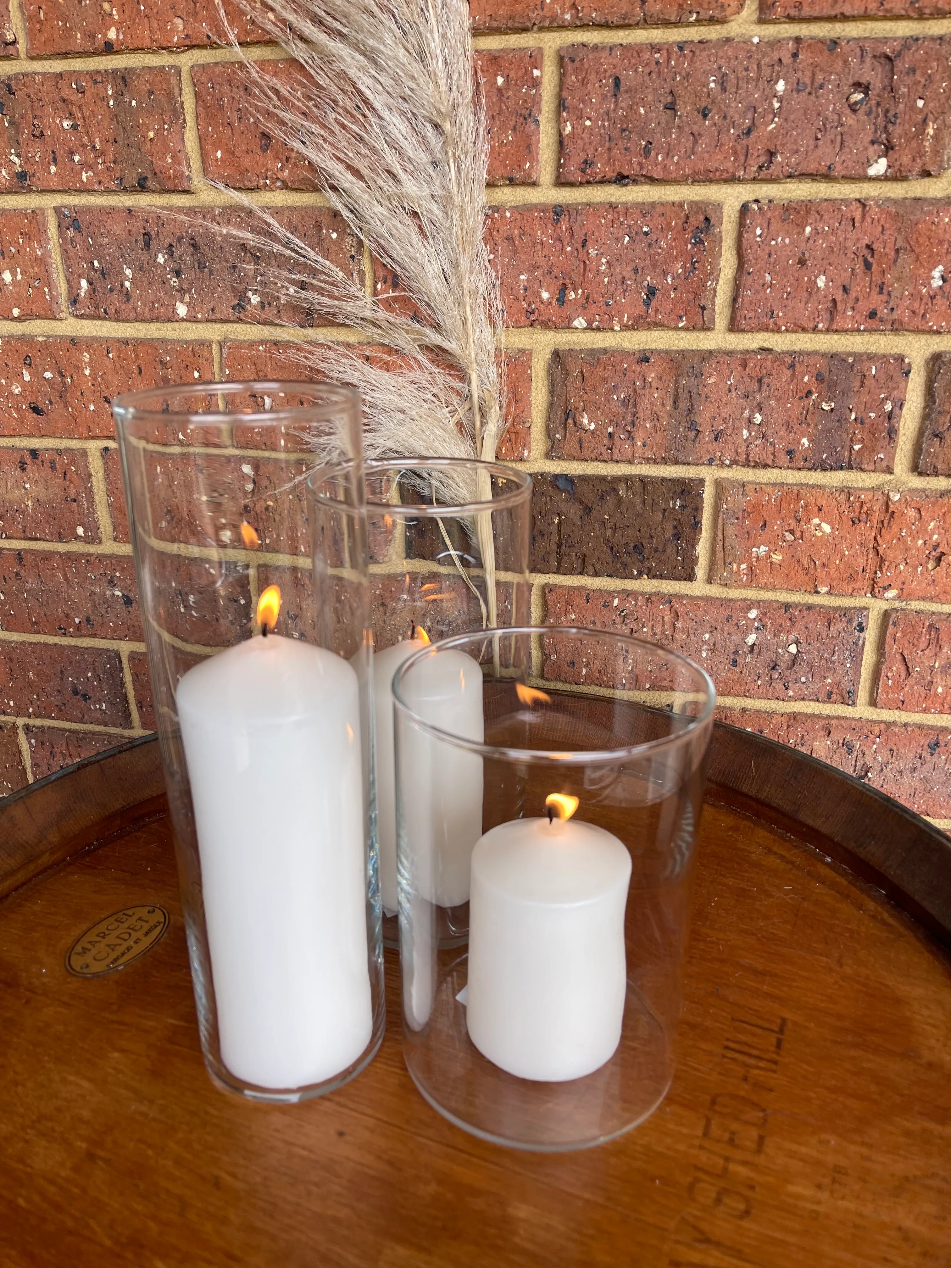 Glass Pillar Vases- with Candles (set of 3)