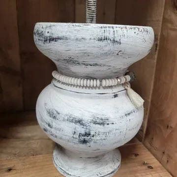 Boho Wooden Candle Holder white