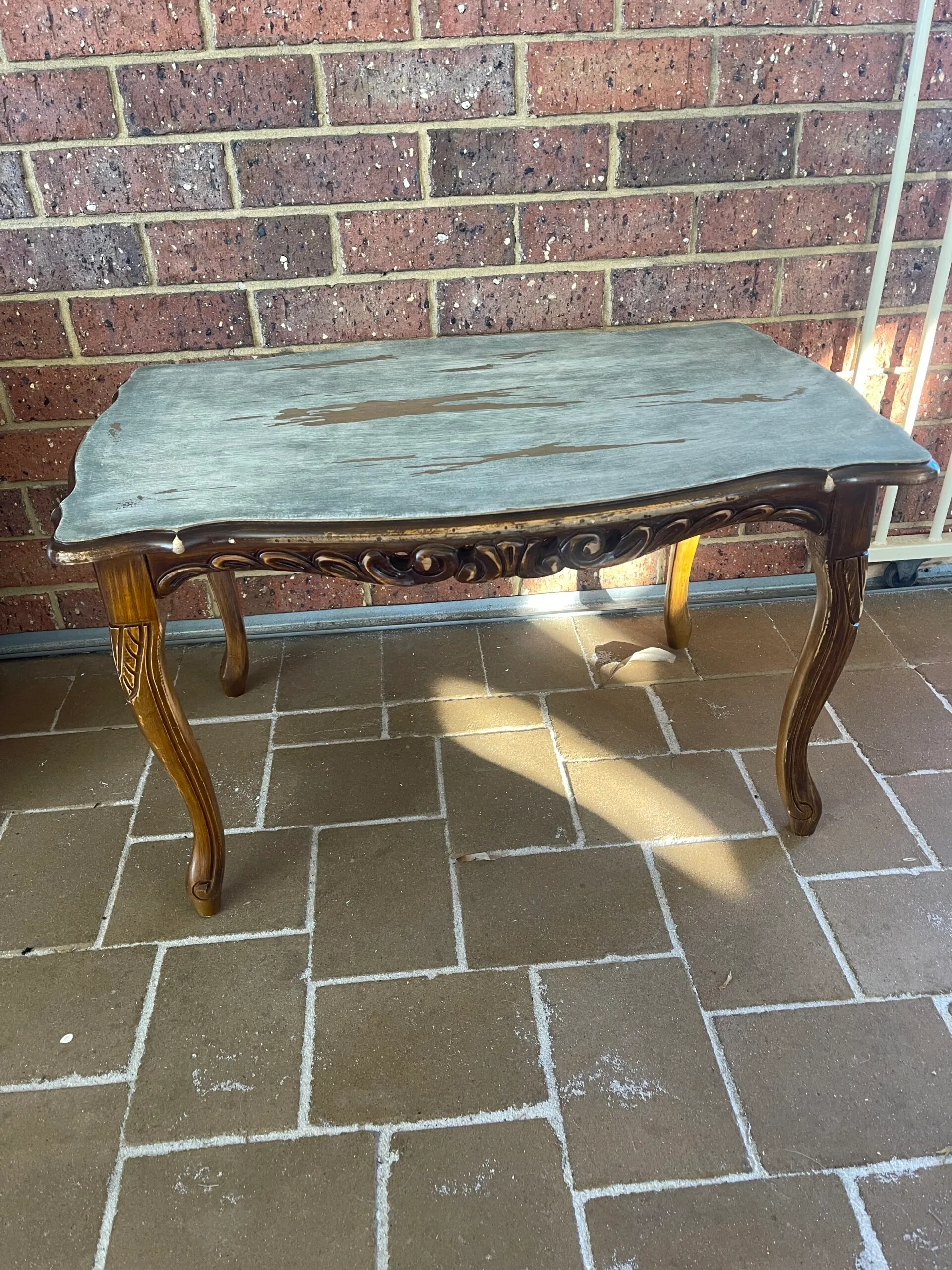 White wash top wooden coffee table