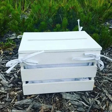 Small White Wooden Box with Slot