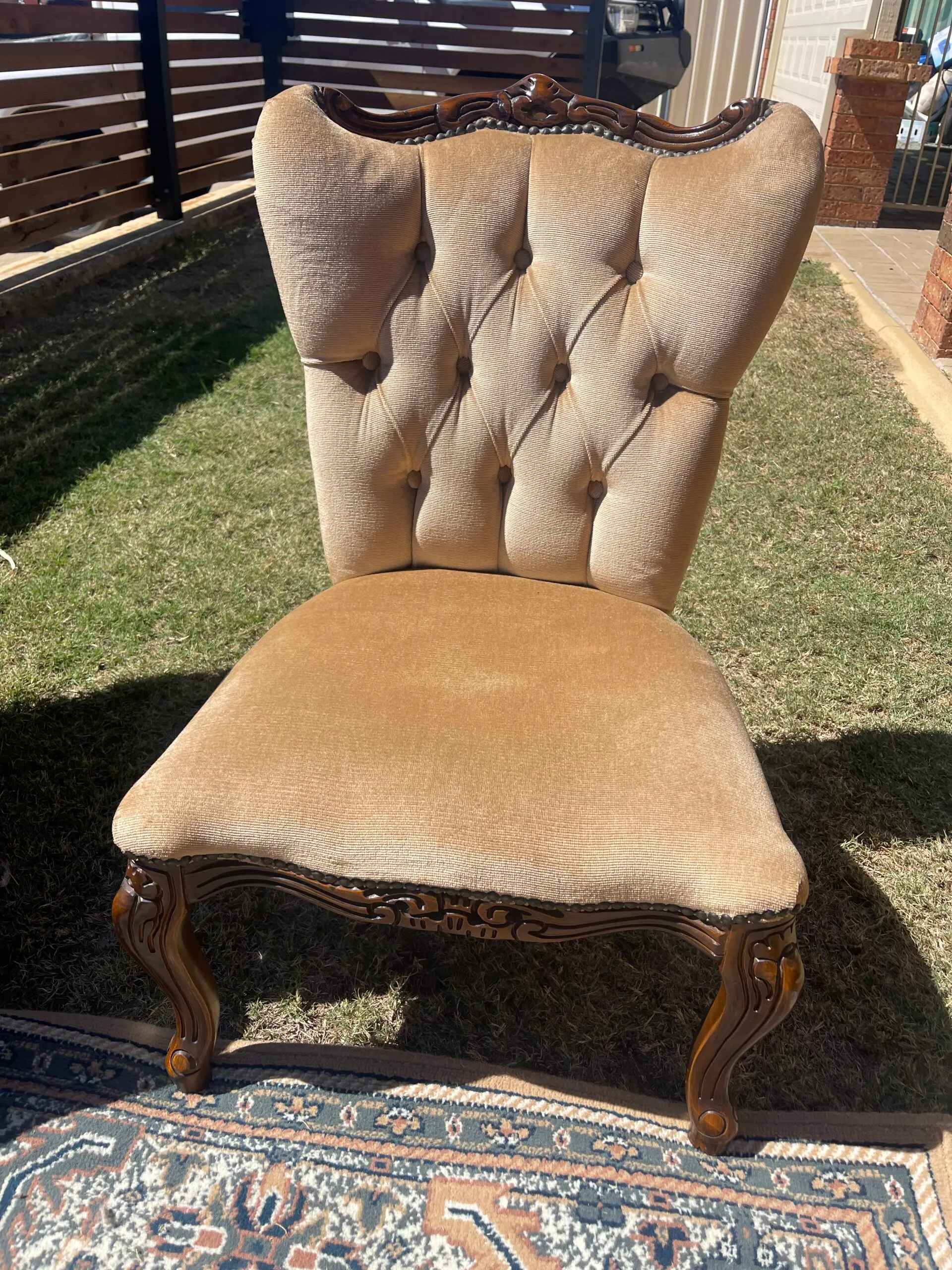 Wood Carved Frame, Champagne Velvet, Throne Chair