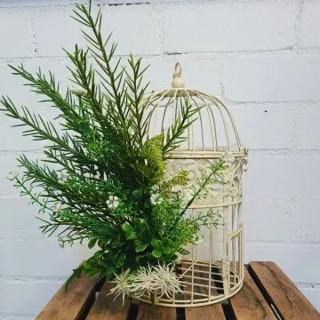 Birdcage - Cream Metal Round Small, Greenery