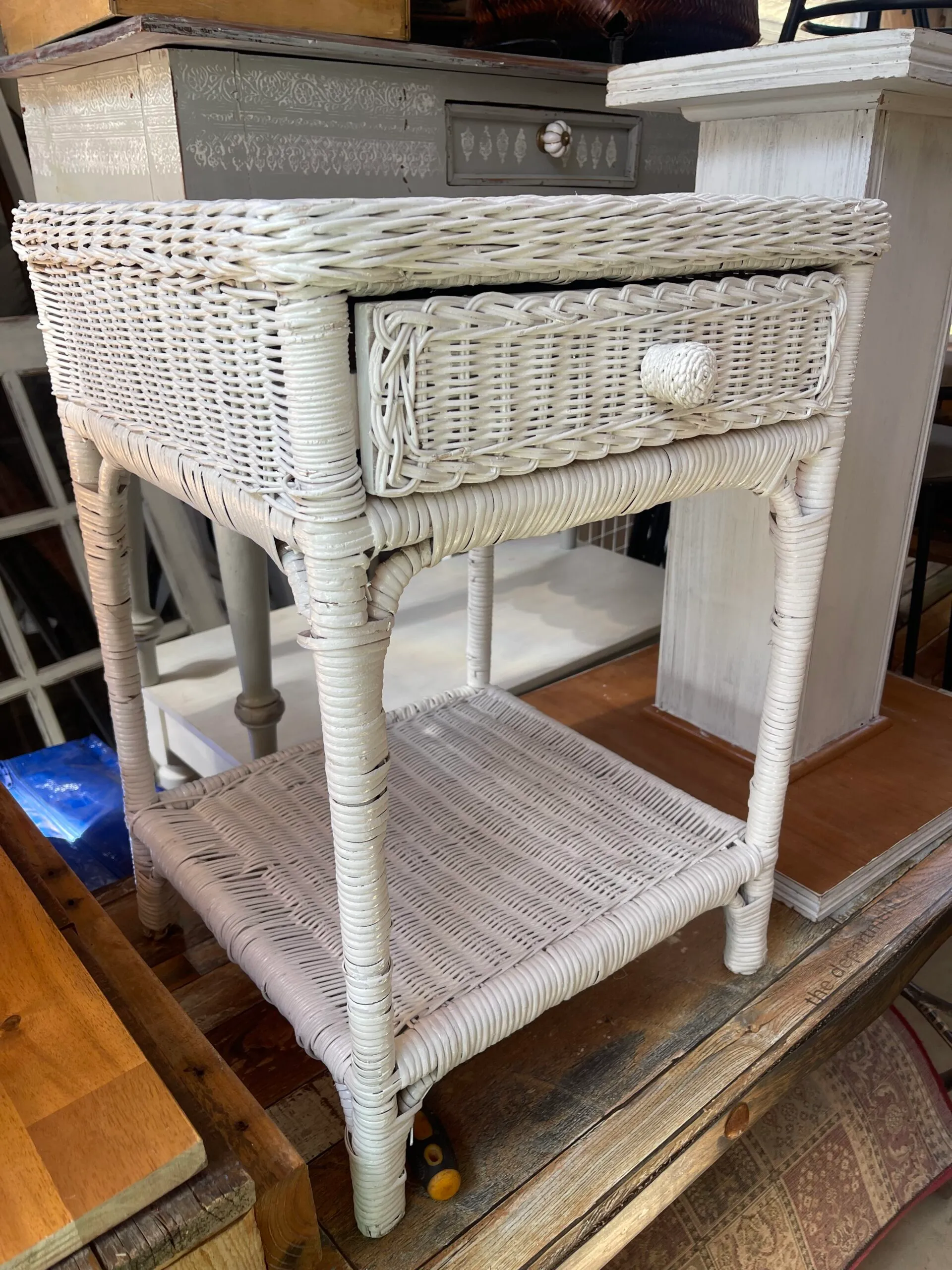 White Wicker Square side table