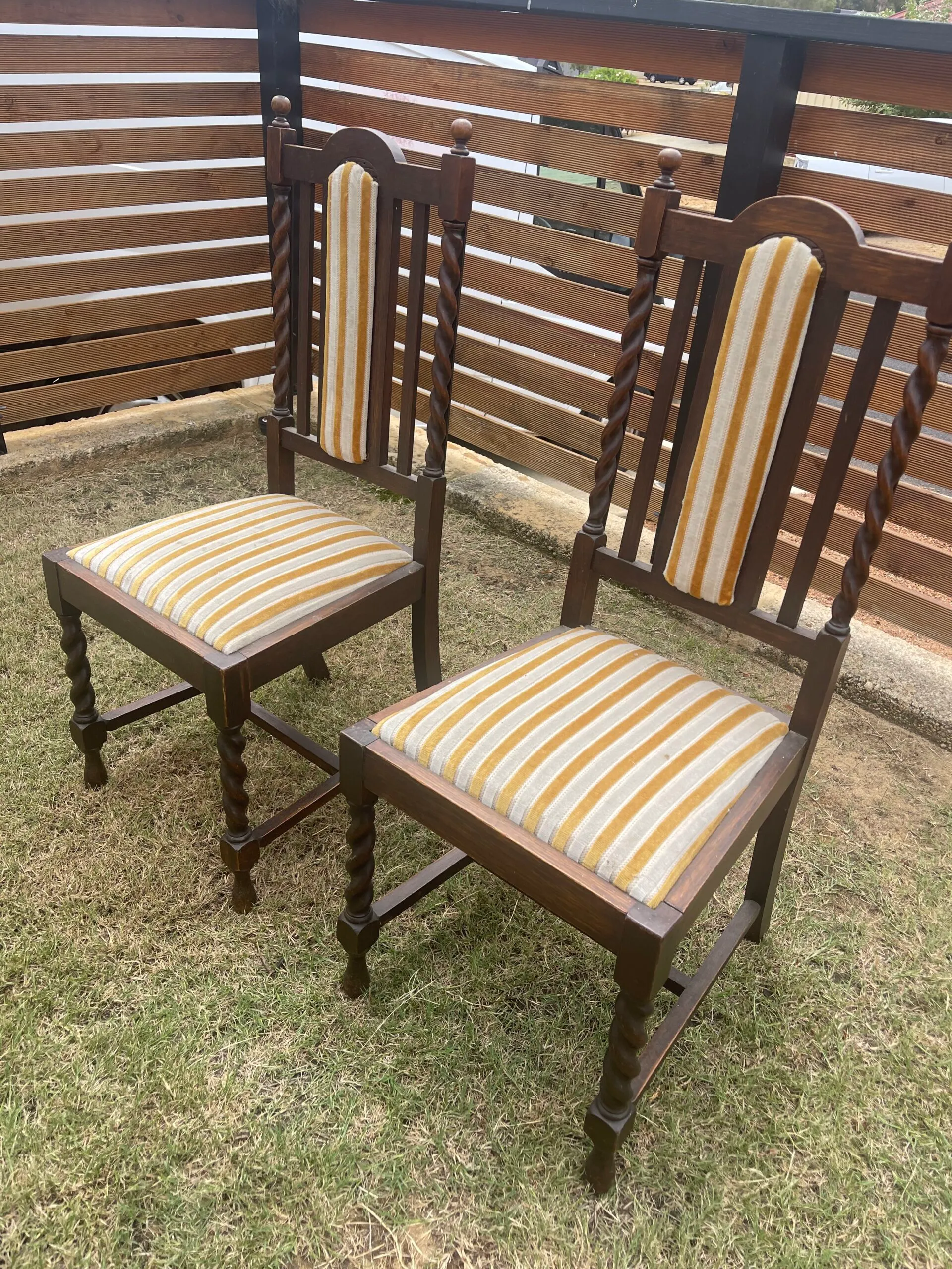 Vintage dark wood velvet chair