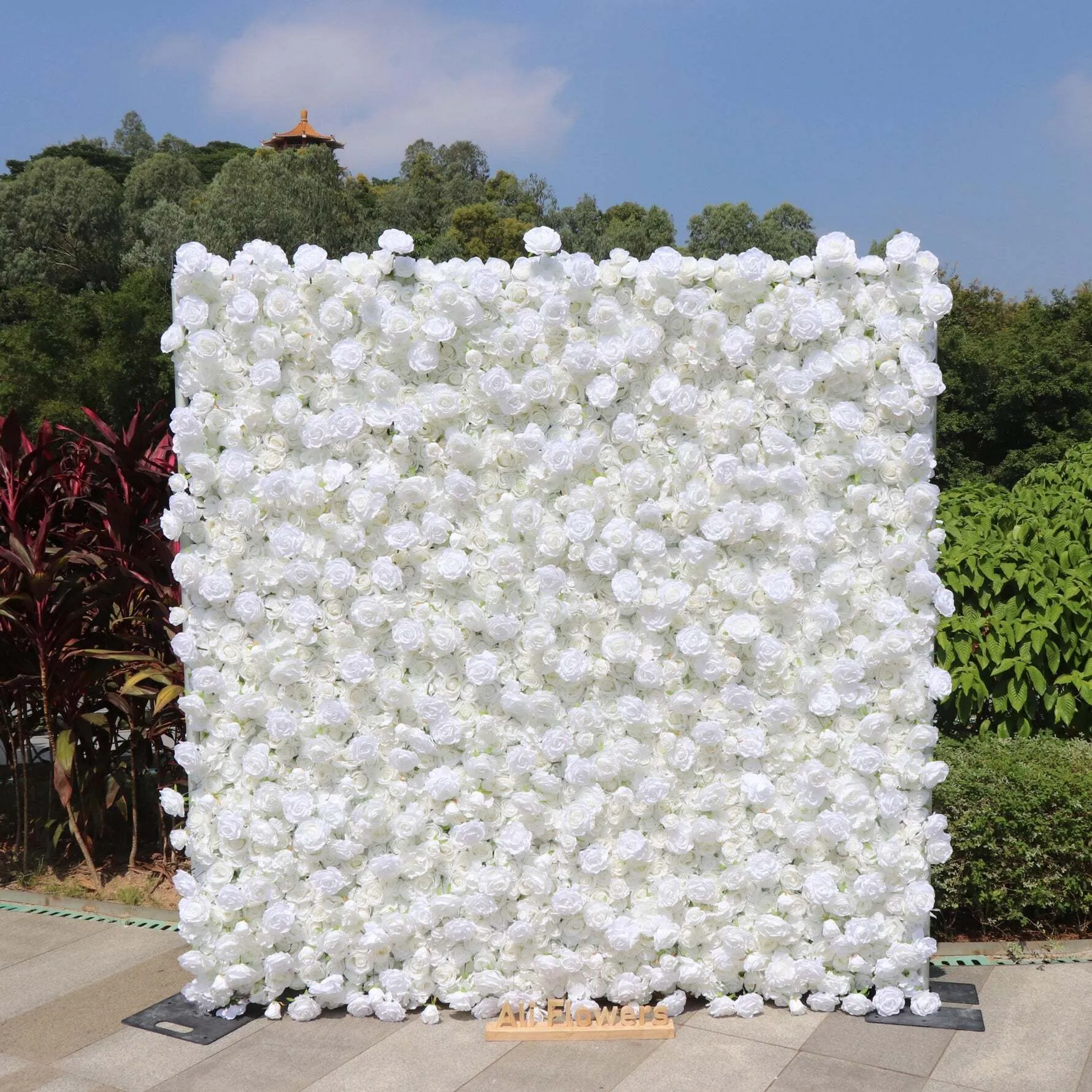 5D White Rose & Hydrangea Flower Wall Backdrop (8ftx8ft)