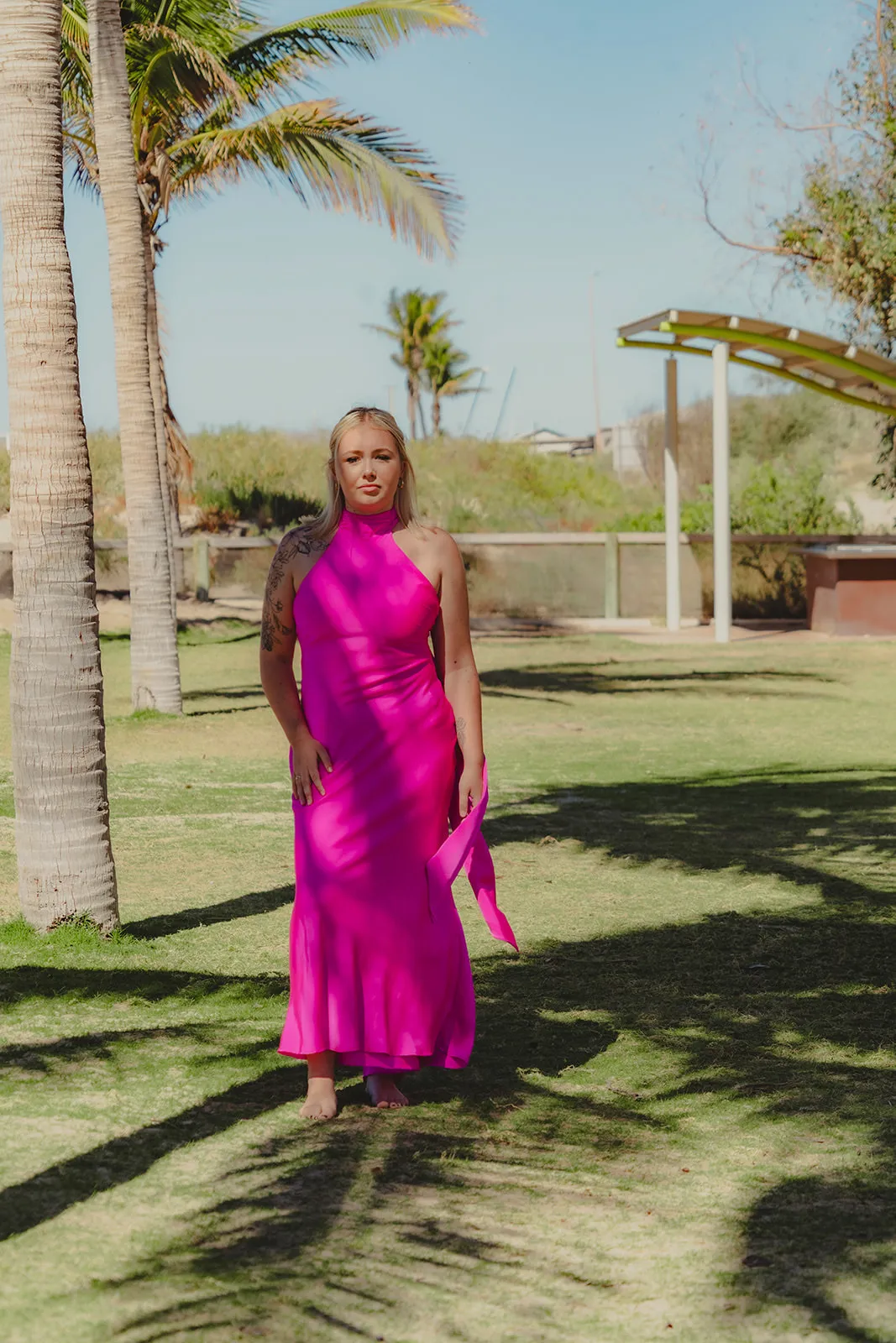 Misha Evianna Satin Maxi Dress, Size M