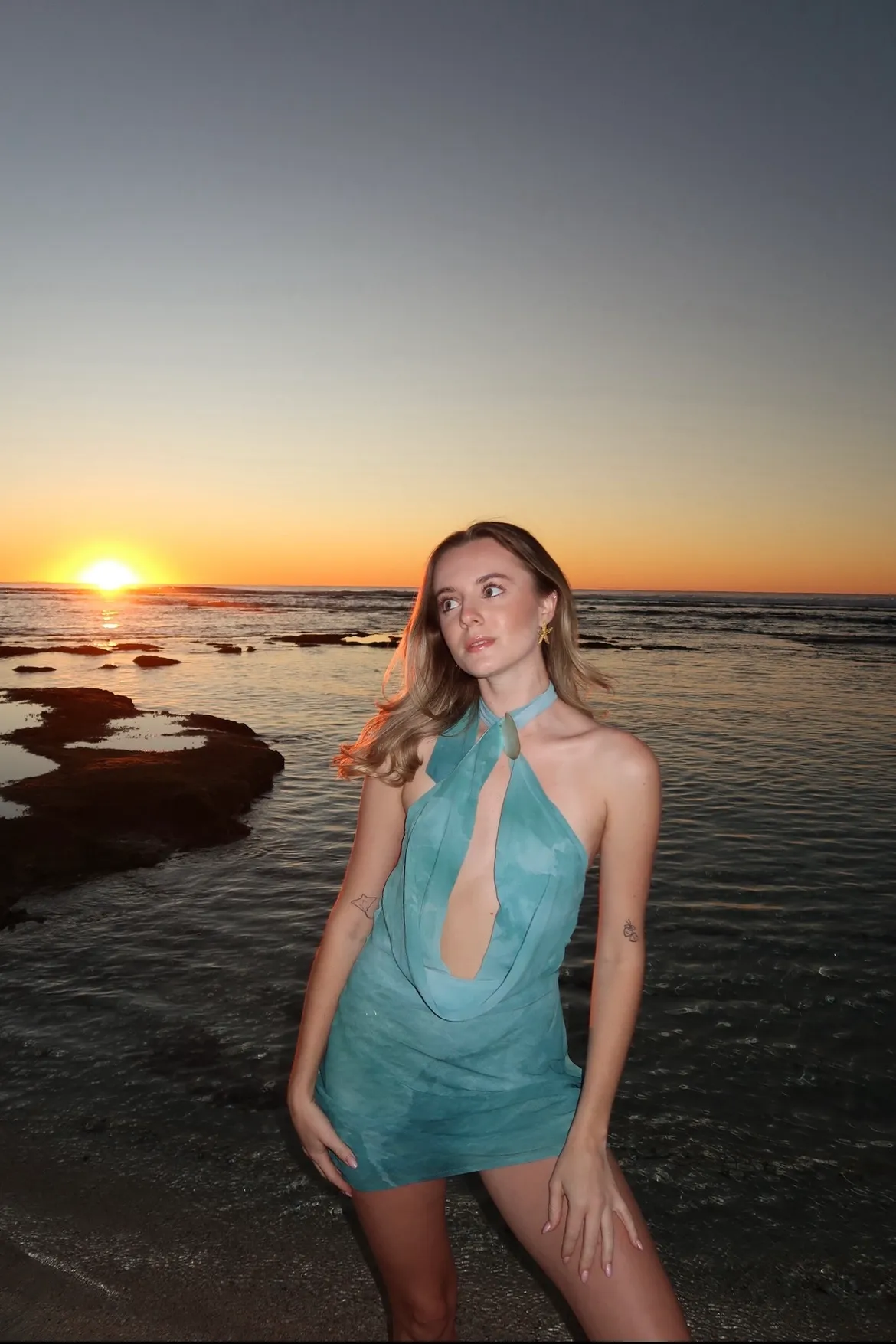 Peppermayo Oceans Away Deep Cowl Mini Dress, size 4