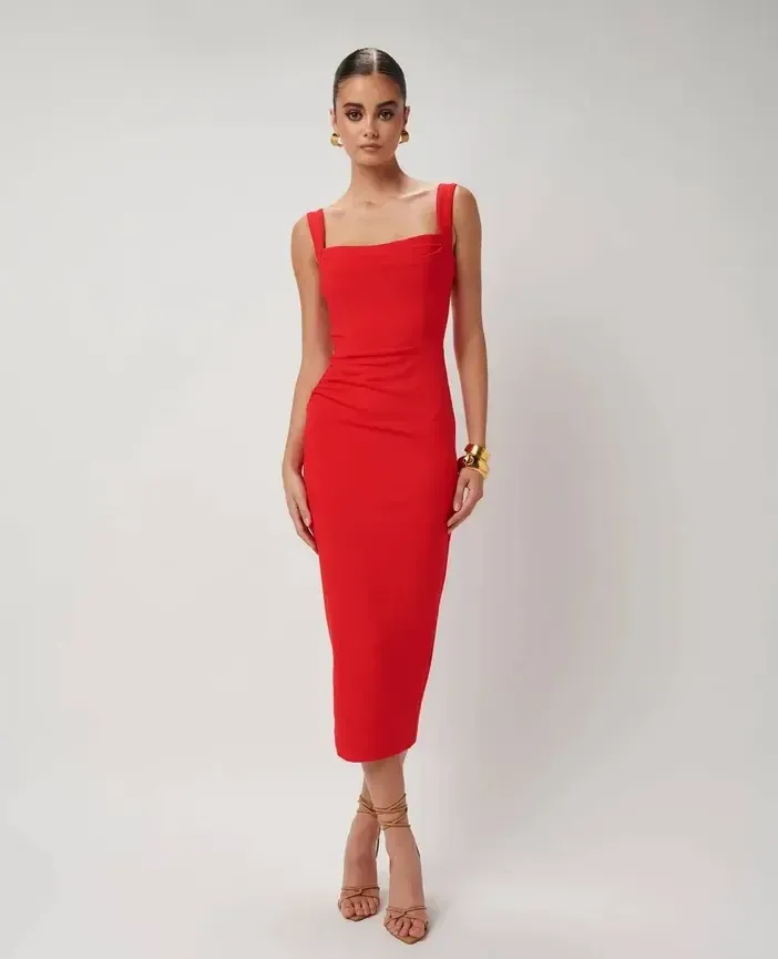 Effie Kats Marbella Dress In Cherry Red Size M