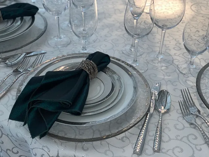 White & Silver Metallic Swirl Linen