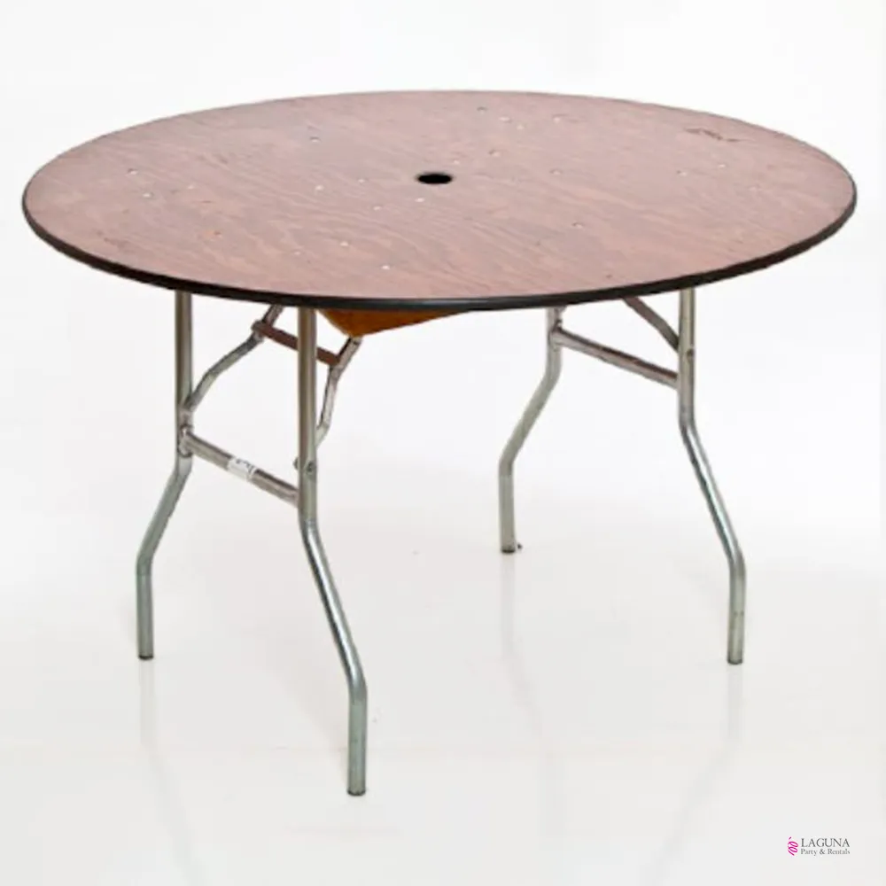 60" Round Wood Folding Table w/Umbrella Hole