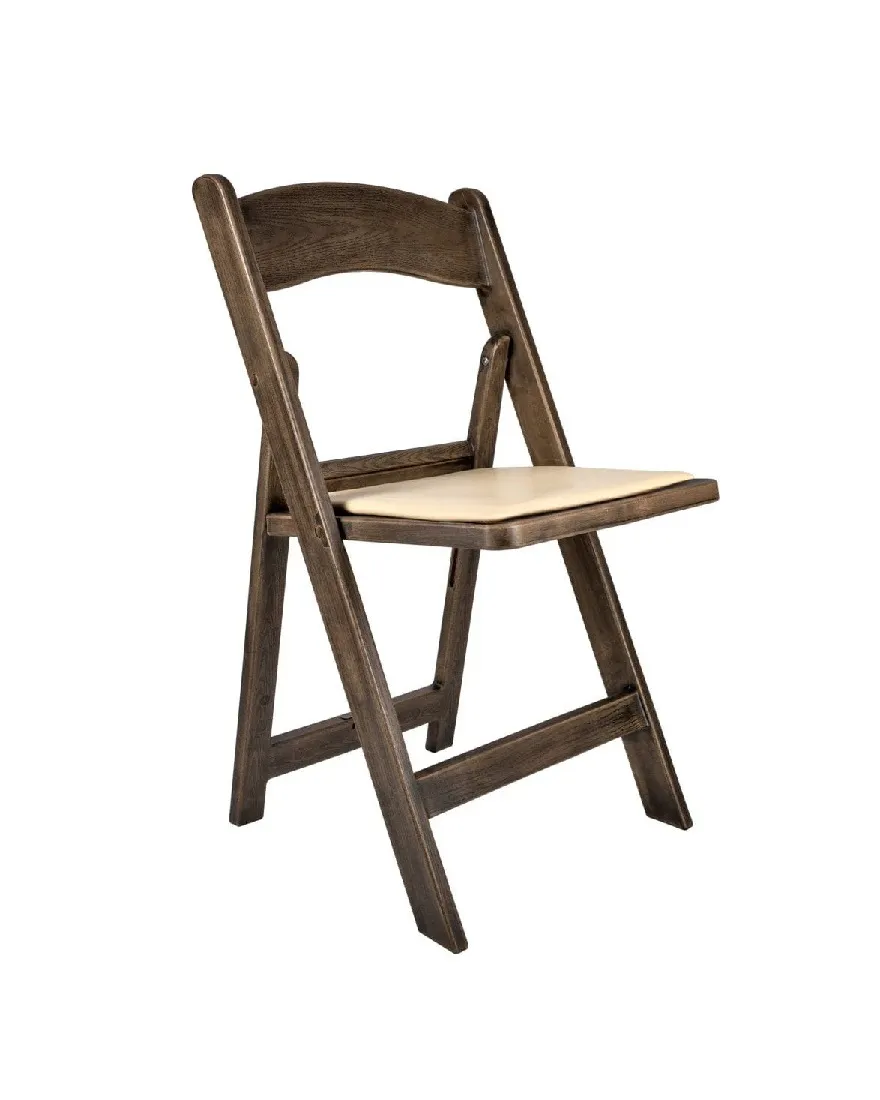 Woodgrain Folding Chair Fruitwood Resin with Tan Cushion