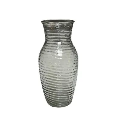 Vintage Rippled Pressed Clear Glass Vase