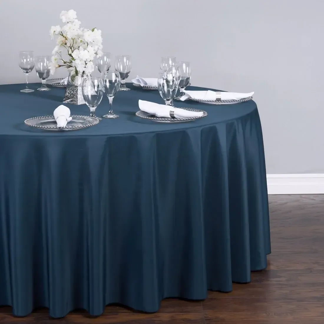Navy Round Polyester Tablecloth 120" 