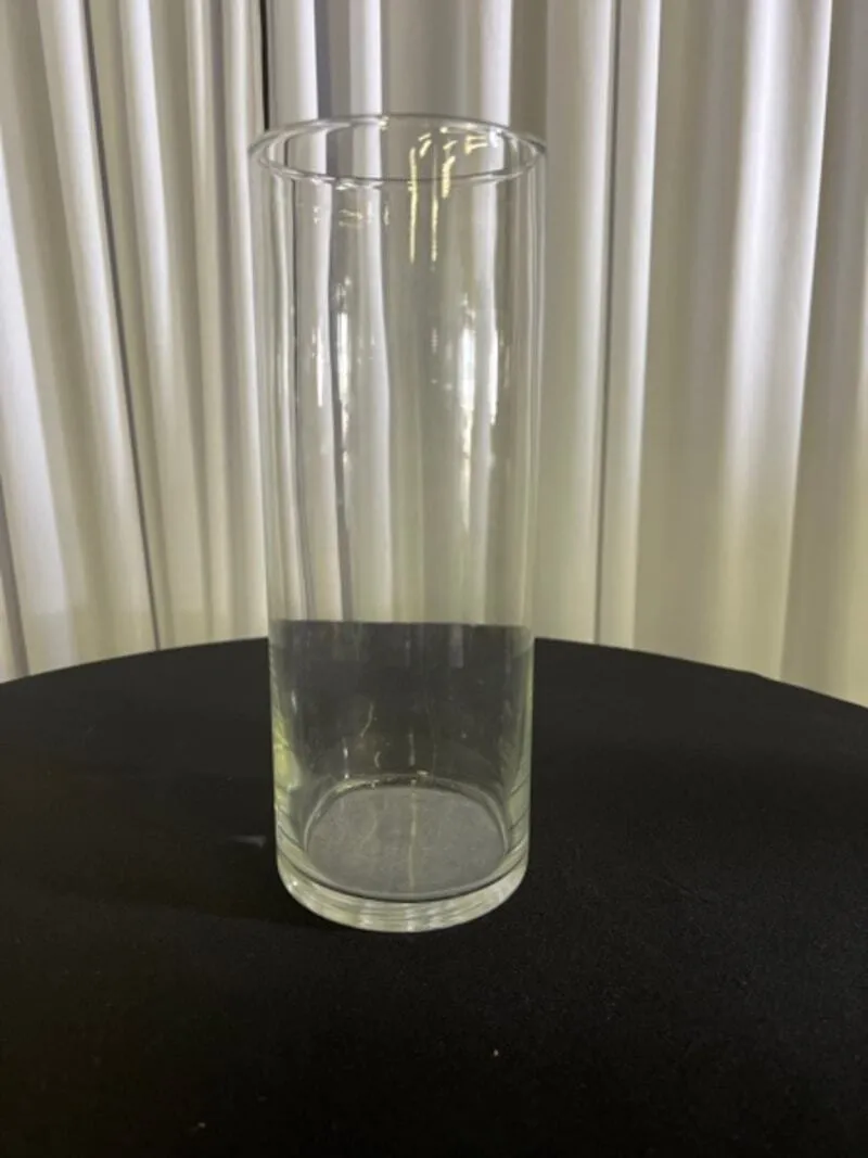 Clear Cylindrical Glass Vase 9"