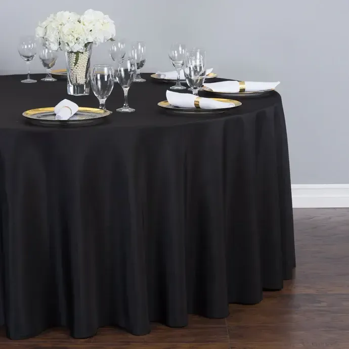 Black Round Polyester Tablecloth 90"
