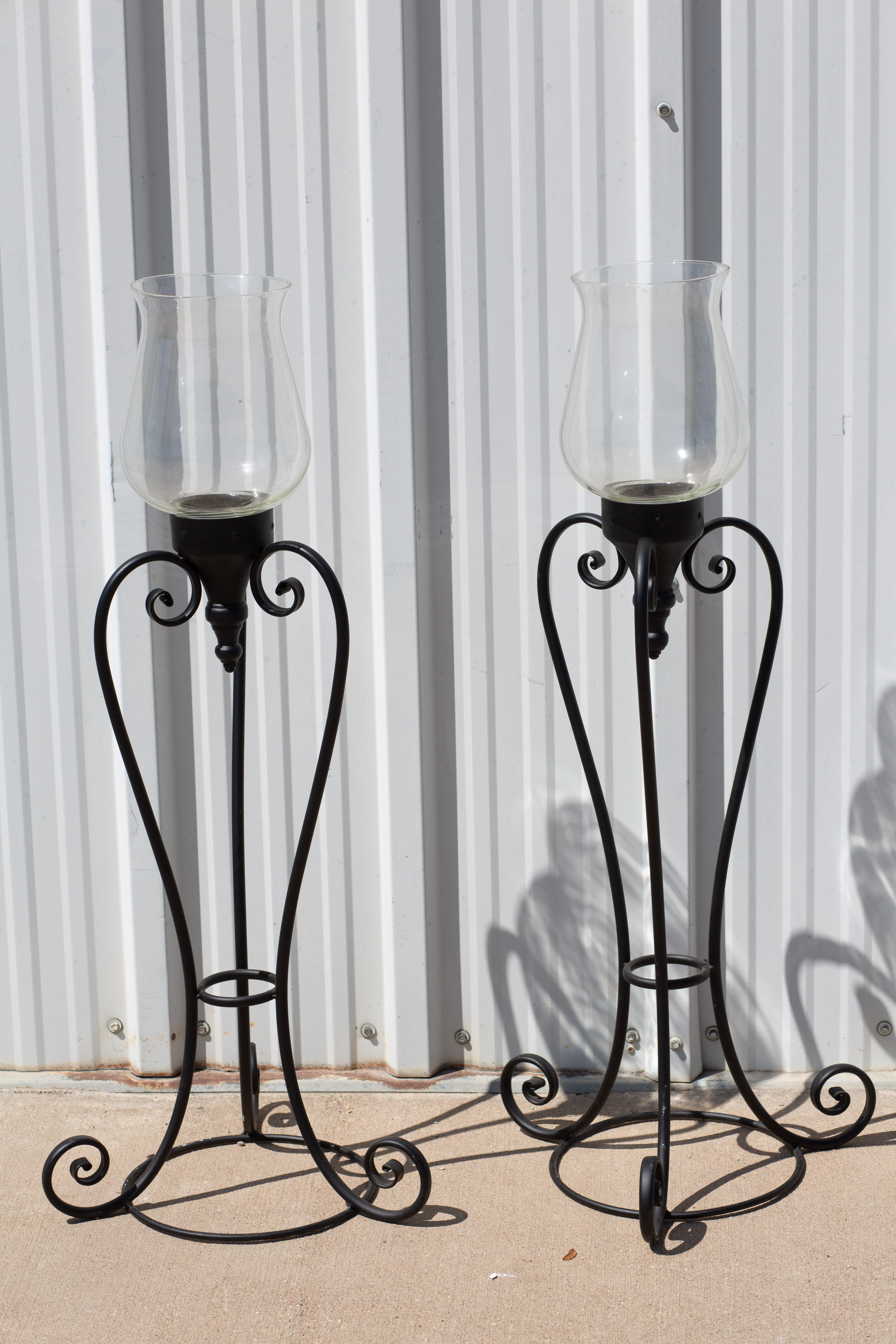 Large Floor Standing Metal & Glass Hurricane Candle Holder