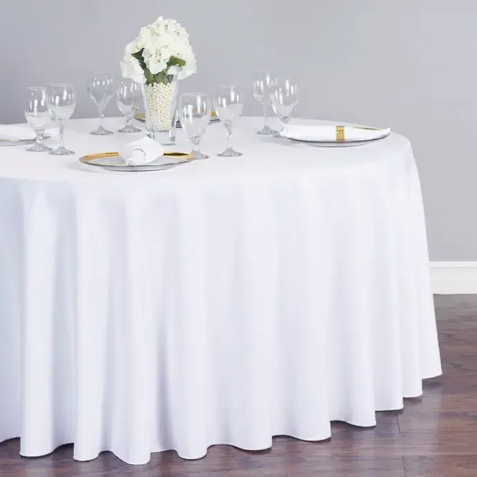 White Round Polyester Tablecloth 120"