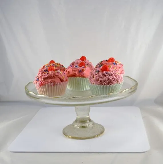 Jeannette Glass Harp Lyre 10" Cake Stand w/Gold Trim