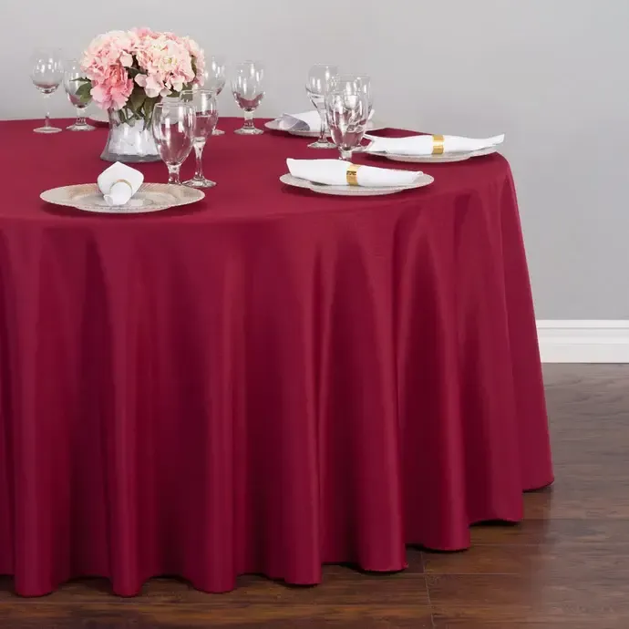 Burgundy Round Polyester Tablecloth 90"