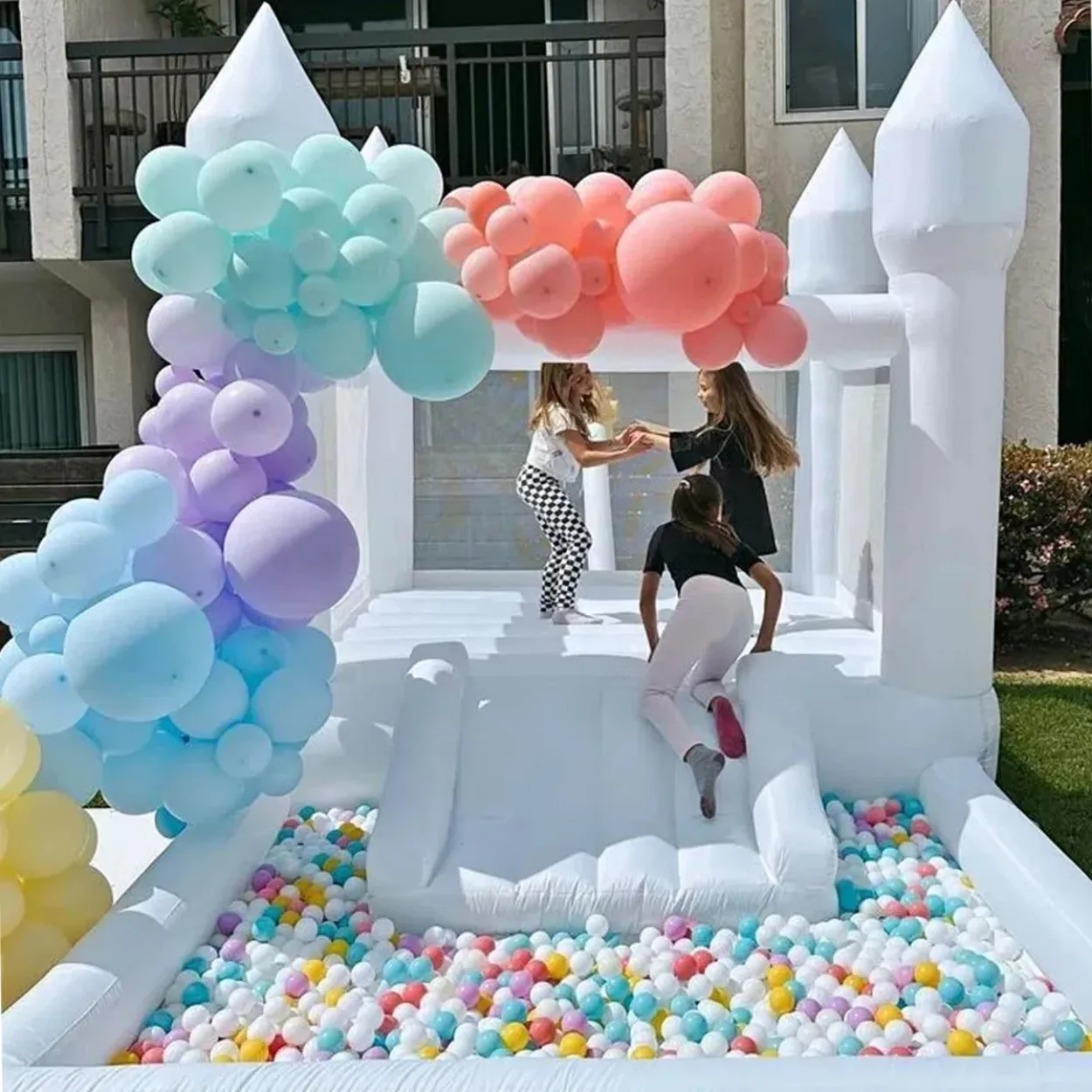 13' White Bouncy Castle with Slide and Ball Pit