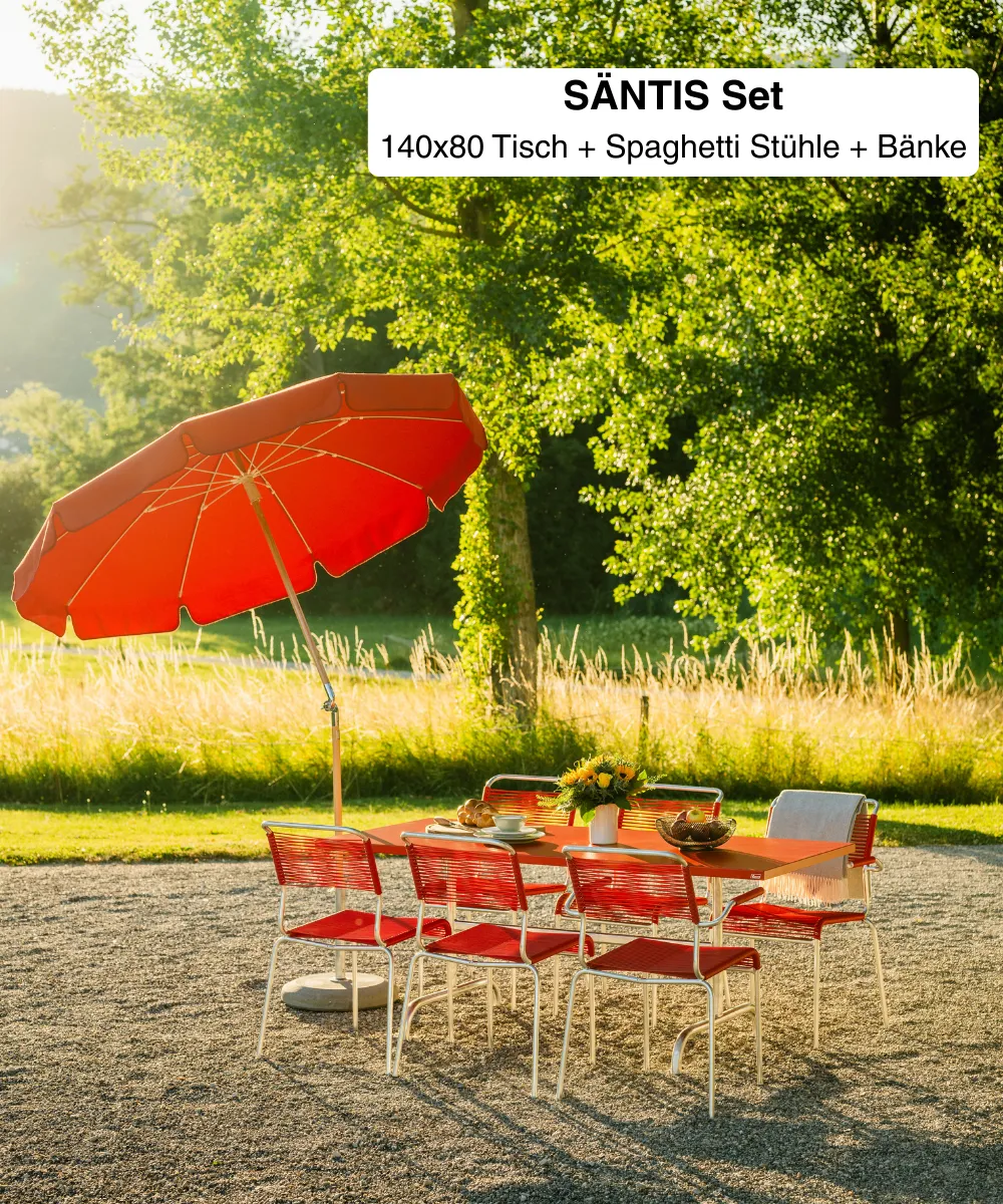 SÄNTIS 140x80 + Spaghetti Stühle + Bänke
