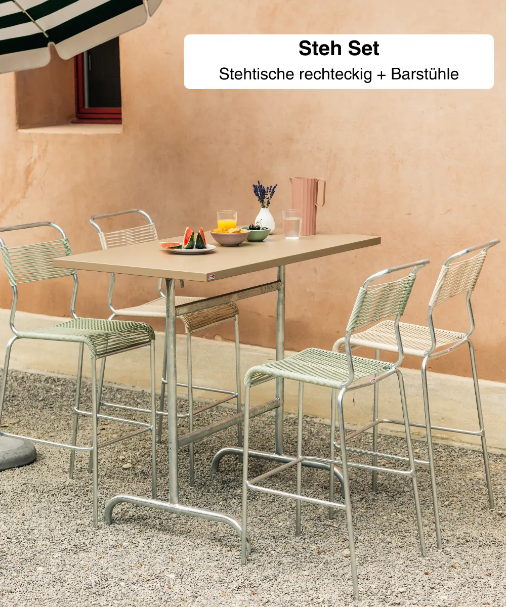 Stehtisch rechteckig + Barstühle