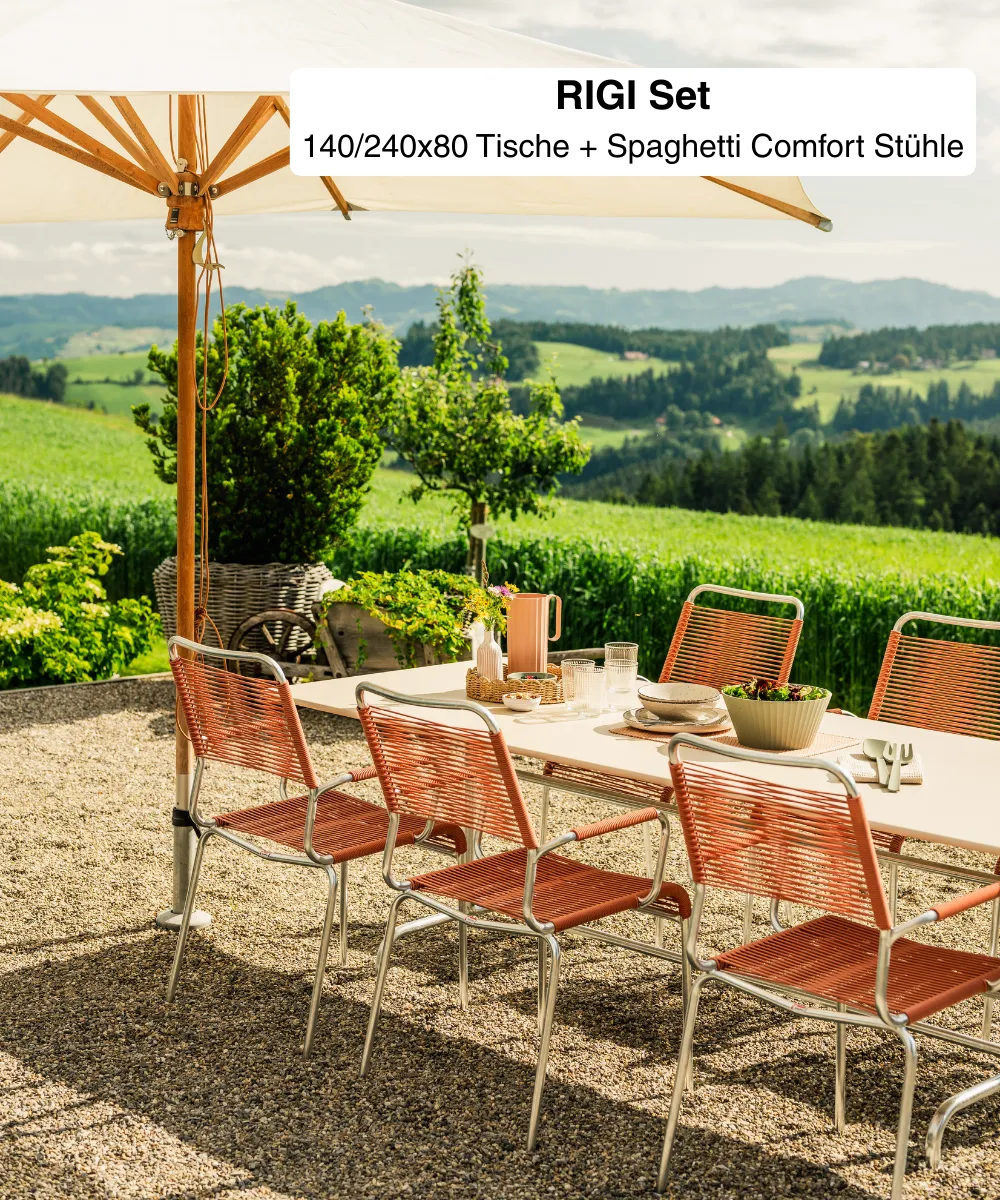 RIGI 140/240x80 + Spaghetti Comfort Stühle