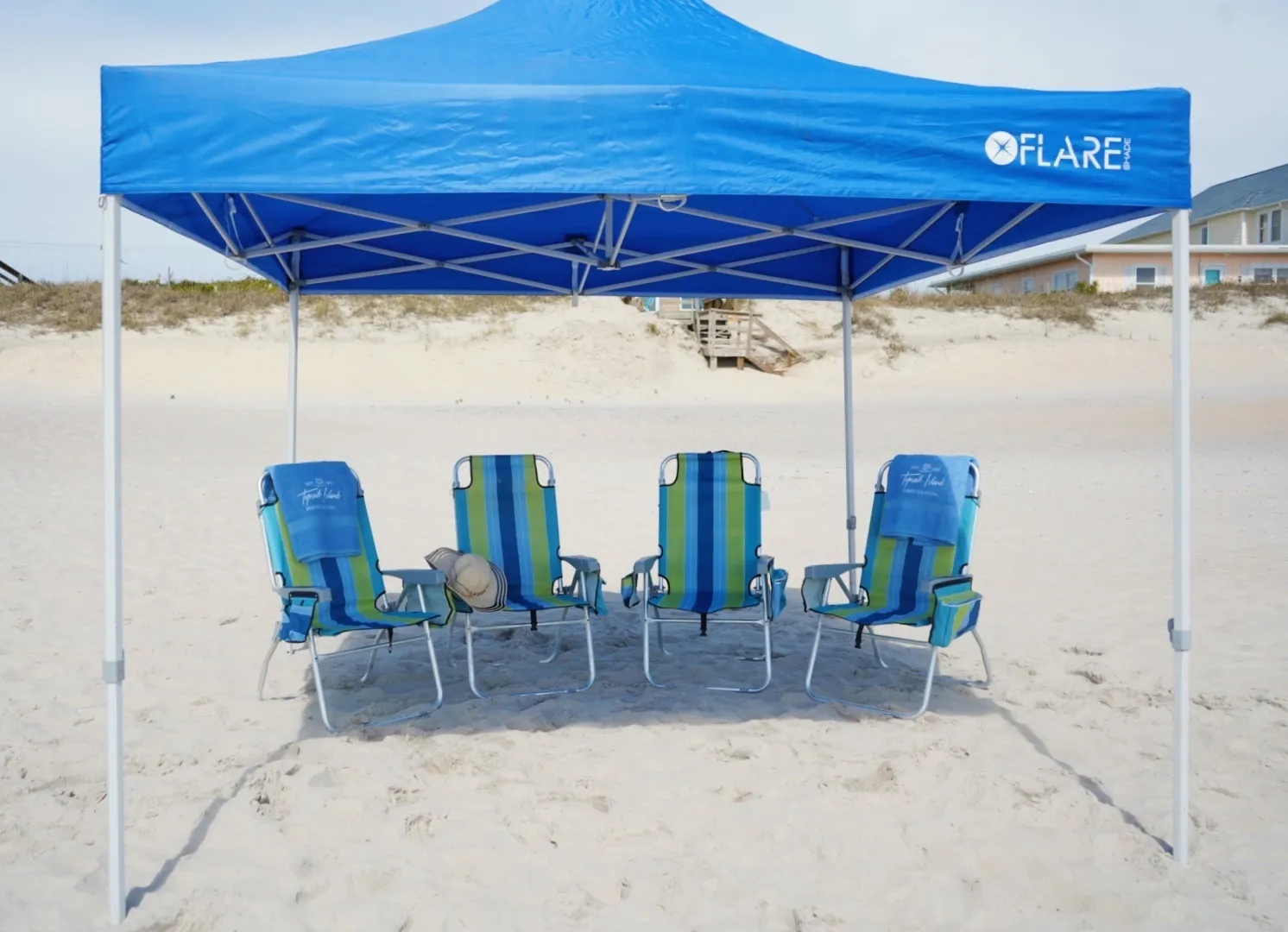 Comfort Beach Setup: 10' x 10' Tent with 4 Beach Chairs (Low or High)