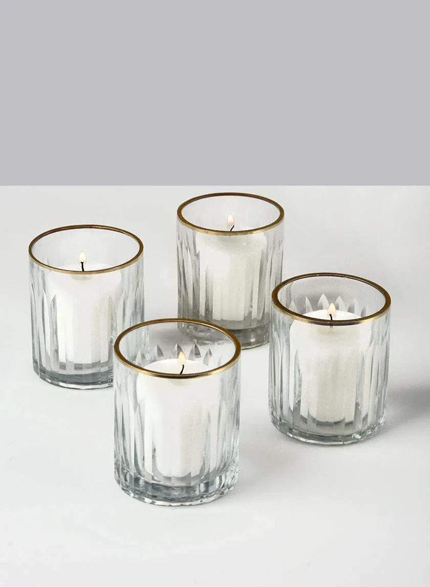Gold Rim Etched Glass Votive Candle Holder