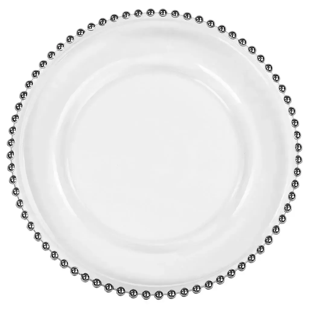 13" Glass Charger - Clear with Silver Beaded Rim