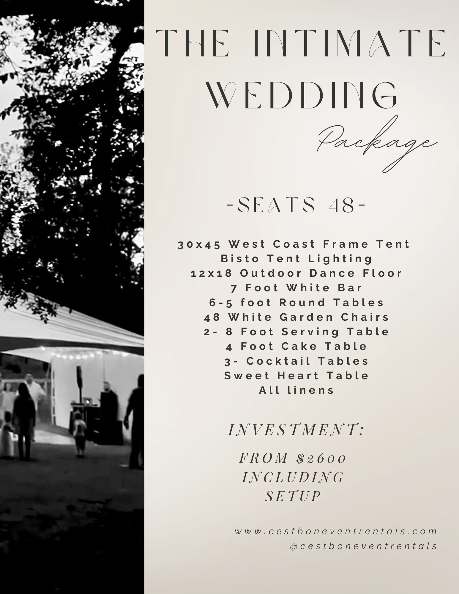 48 Person Intimate Wedding Package