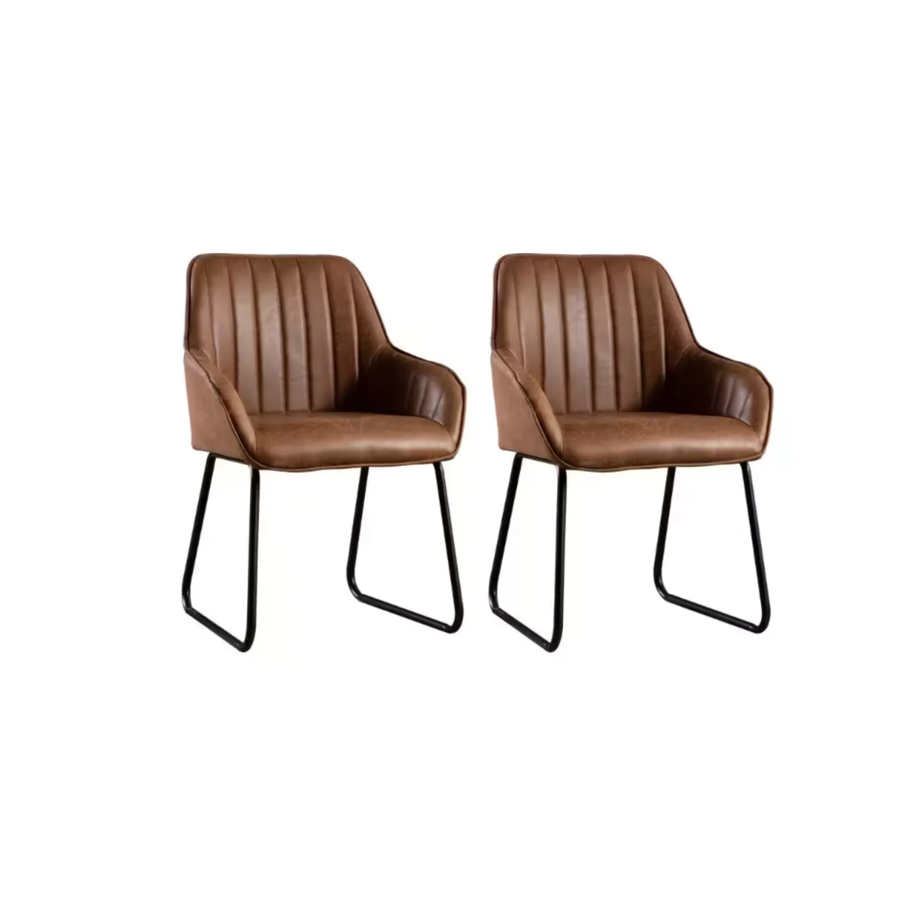 Ajaccio Brown Synthetic Leather Midcentury Dining Accent Chair (Set of 2)