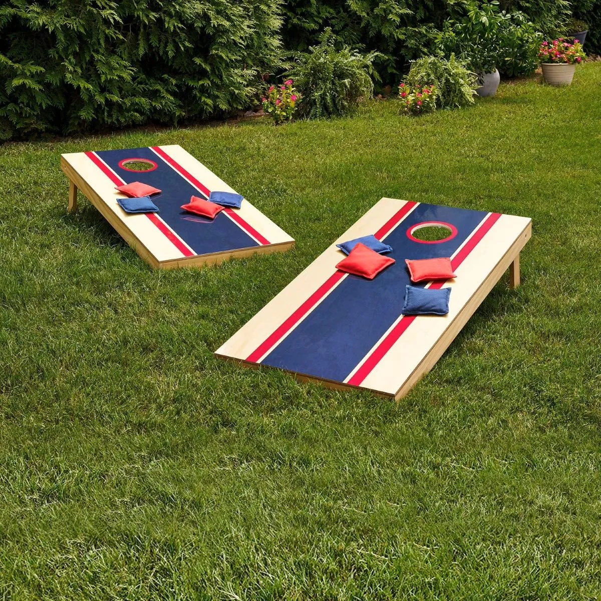 LED Backlit Deluxe Wooden Cornhole Bean Bag Toss Set (Blue/Red)