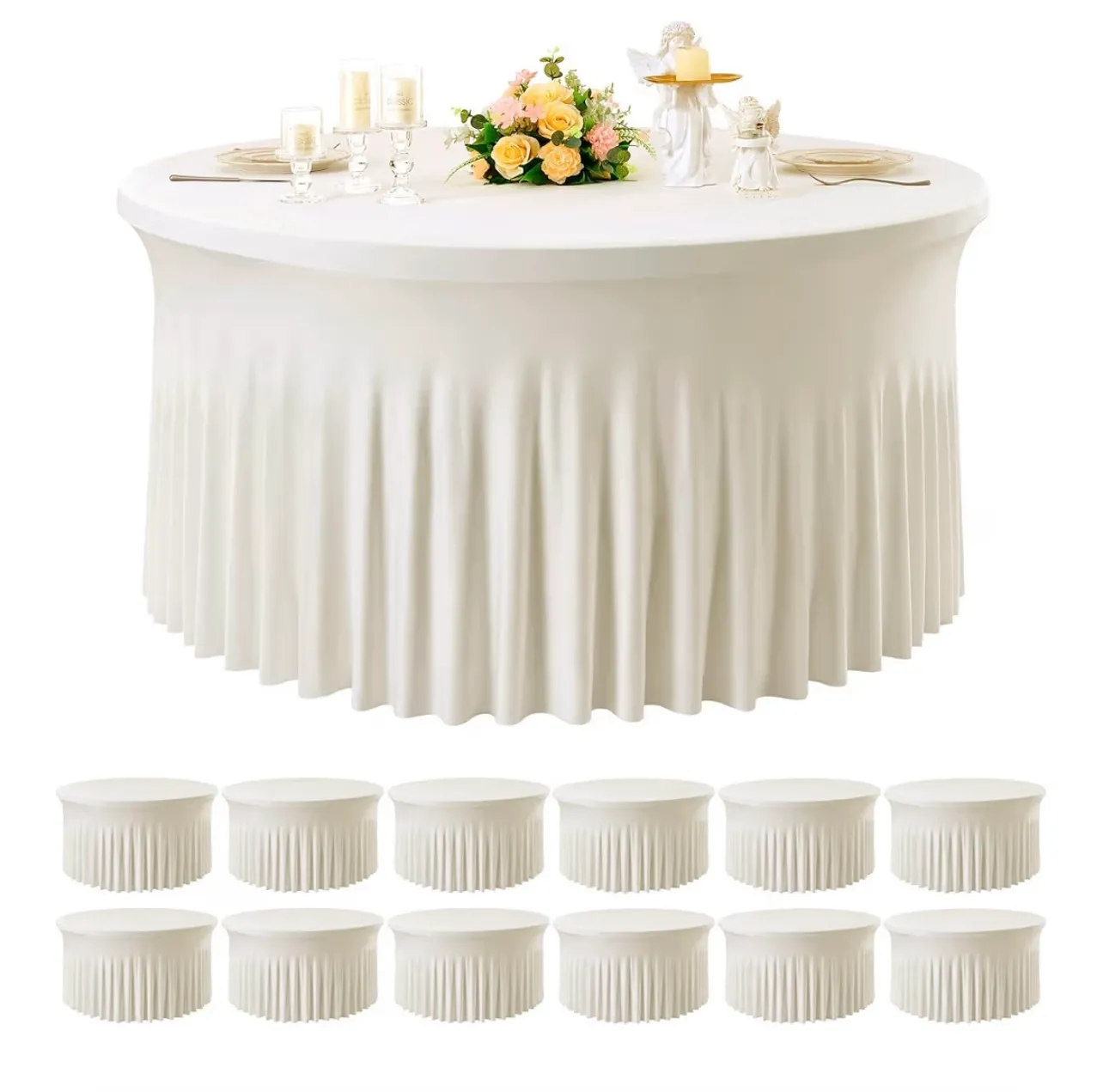 Ivory Spandex Round Table Cover 