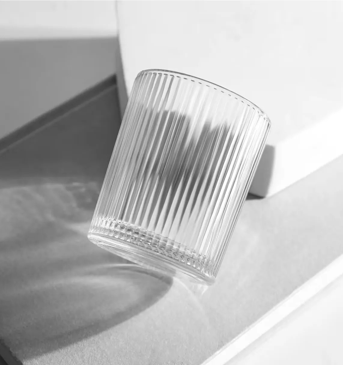 Ribbed Glass Votive with White LED Tealight