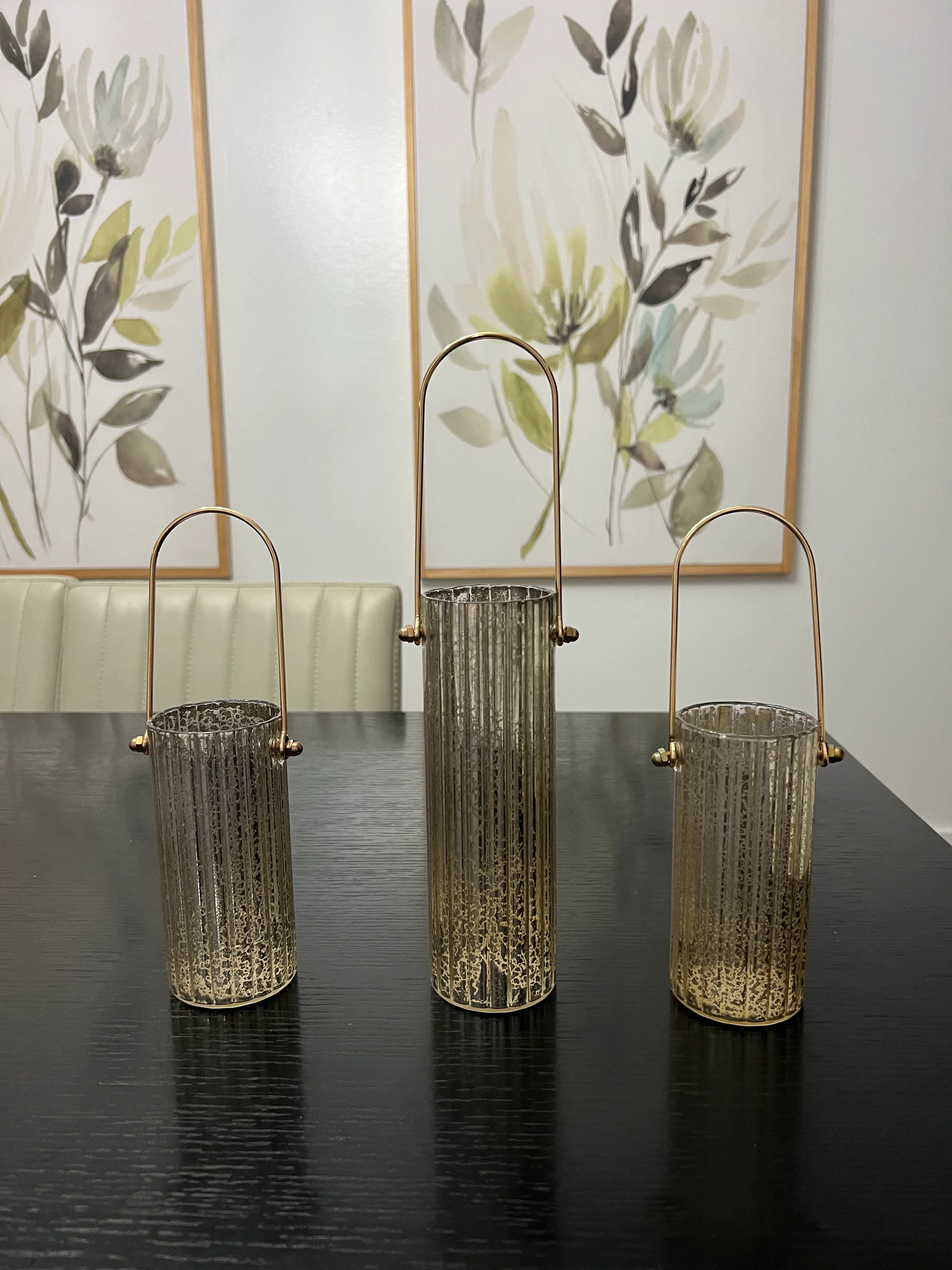 Gold Glass Candle Holders set of 3