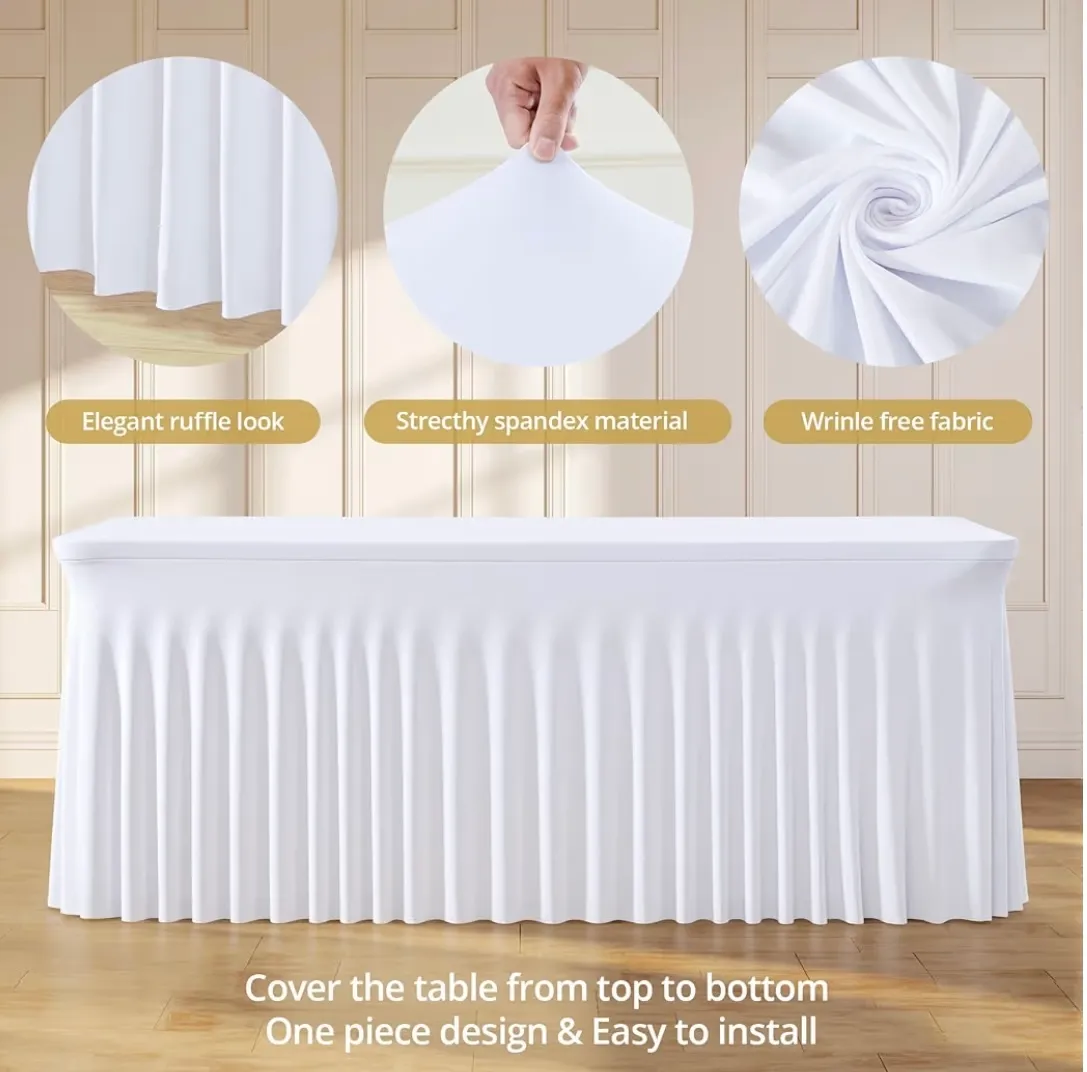 White Rectangle Spandex Ruffle 6FT Tables