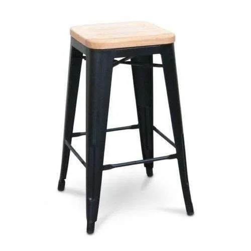 Bartstoel "Industry" zwart met houten zitting - Nieuw