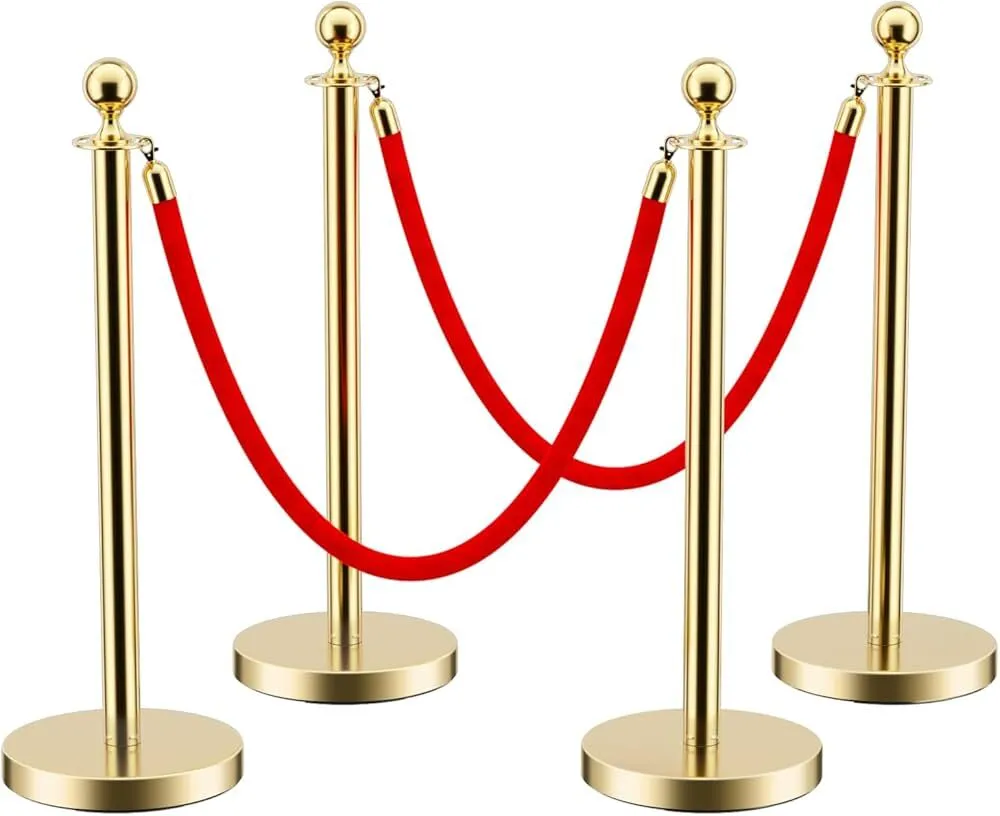 gold stanchions w/red rope