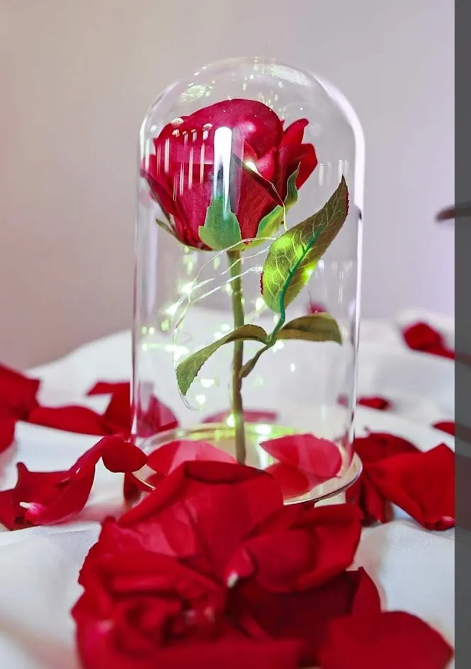enchanted silk rose in glass dome