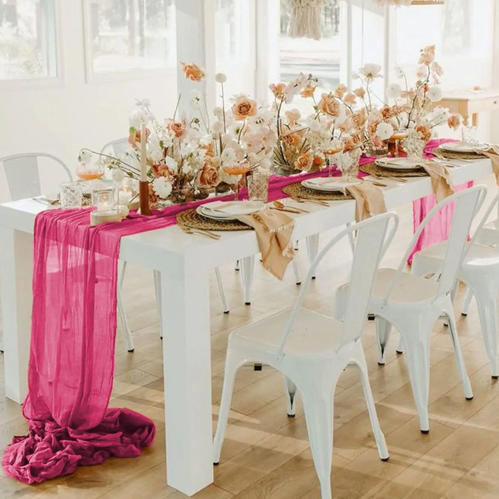 Fuschia Cheesecloth Table Runner