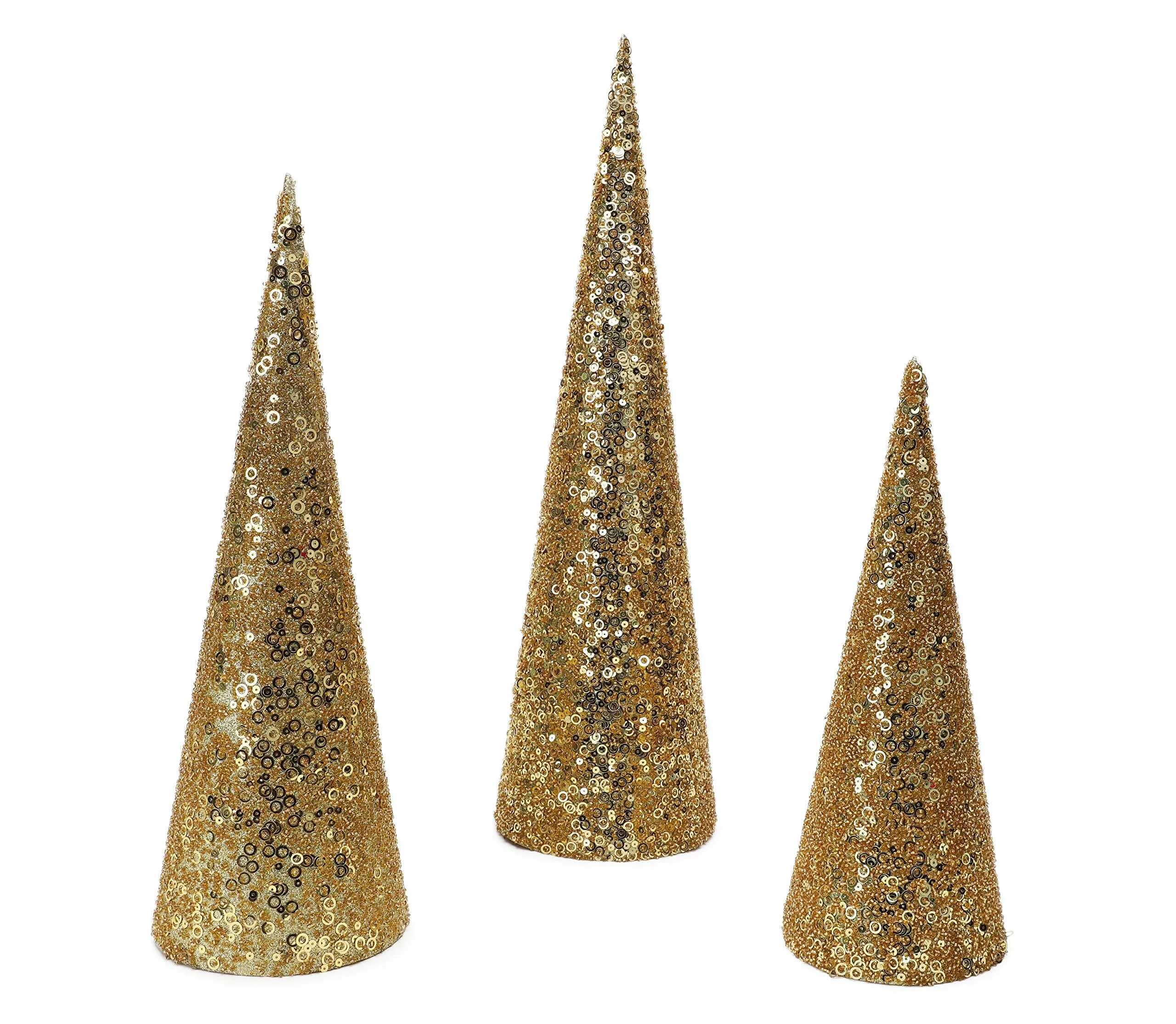 Gold Glitter Cone Tree 3pc