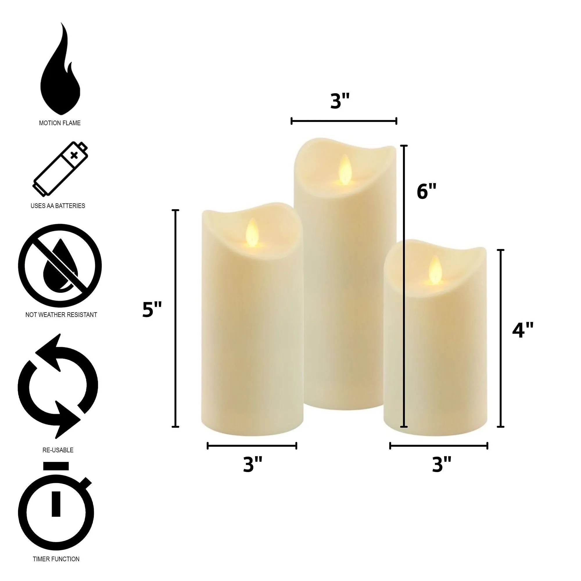 SET OF 3 LED CANDLES 