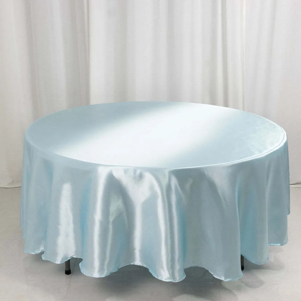 Light Blue Satin Round Tablecloth