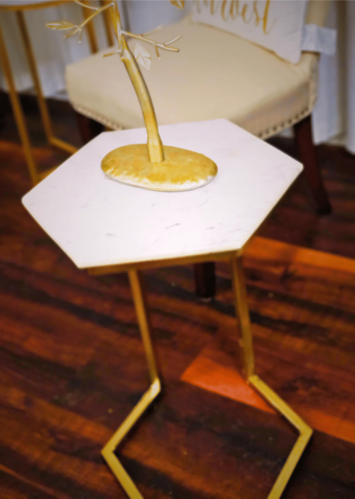 White & Gold Marble Accent Table